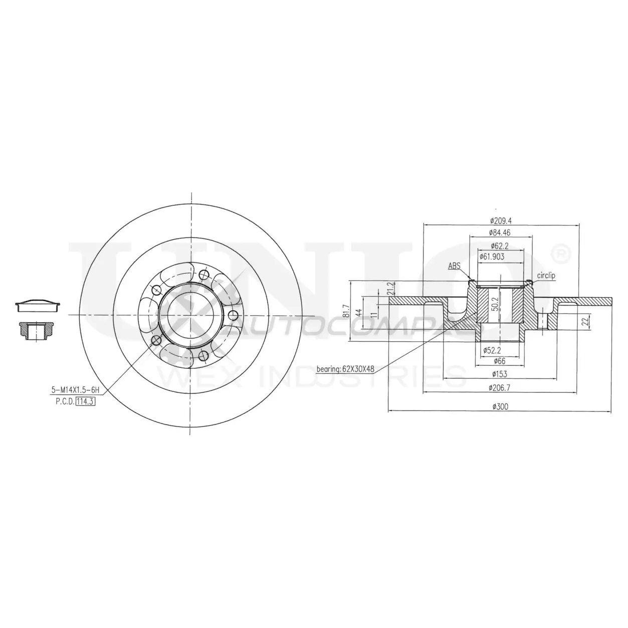 Диск тормозной задний UNIO 1441313965 BEI YE BRD-20482