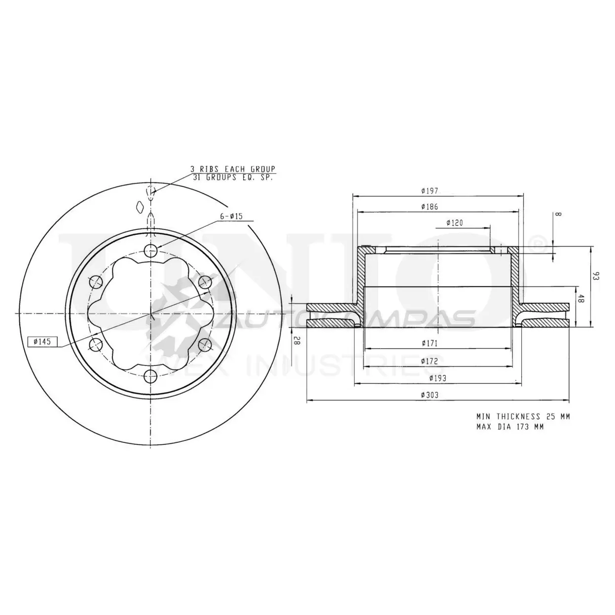 Диск тормозной задний UNIO FR 9YZQ 1441313971 BRD-20132