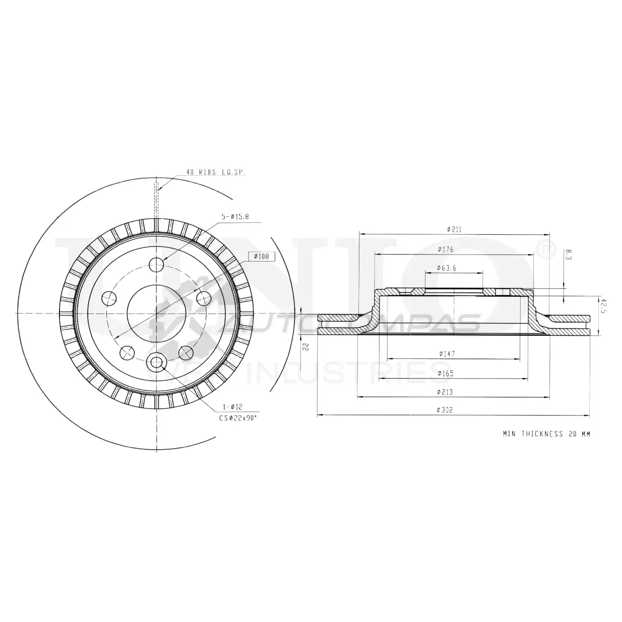 Диск тормозной задний UNIO 1441313994 BRD-20367 17SM3 AW
