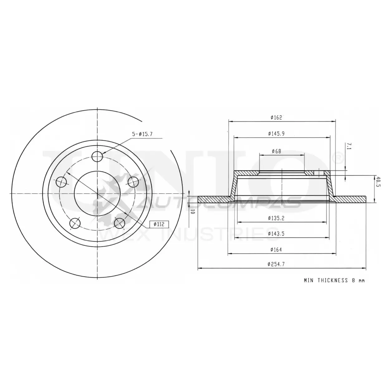 Диск тормозной задний UNIO BRD-20352 DMN 41 1441314000