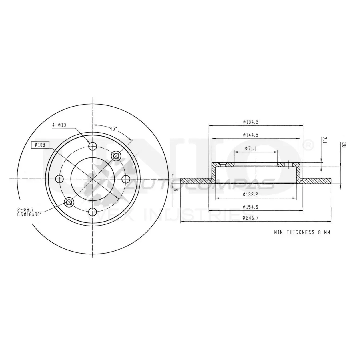 Диск тормозной задний UNIO W 8BG2 1441314004 BRD-20333