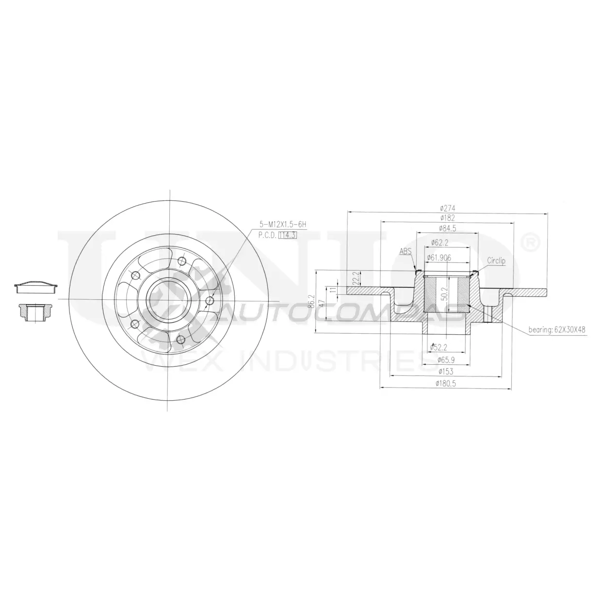Диск тормозной задний UNIO BRD-20529 T VB661F 1441314019