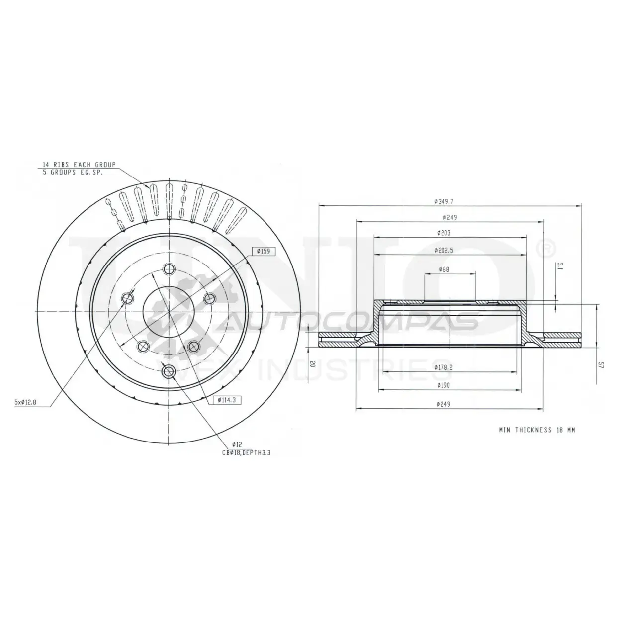 Диск тормозной задний UNIO BRD-20353 1441314024 G7D4 6