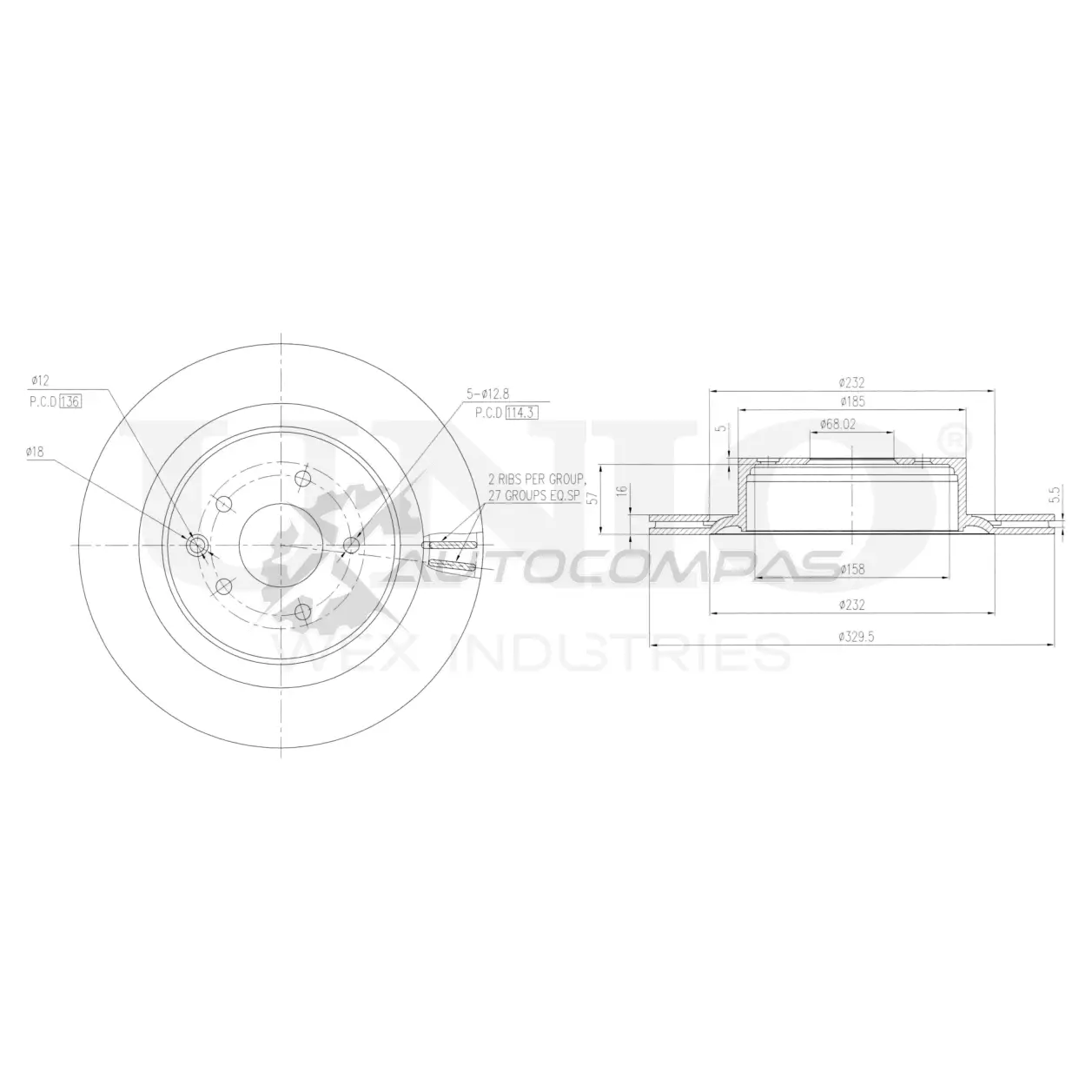 Диск тормозной задний UNIO 1441314027 H 5CAHY BRD-20454