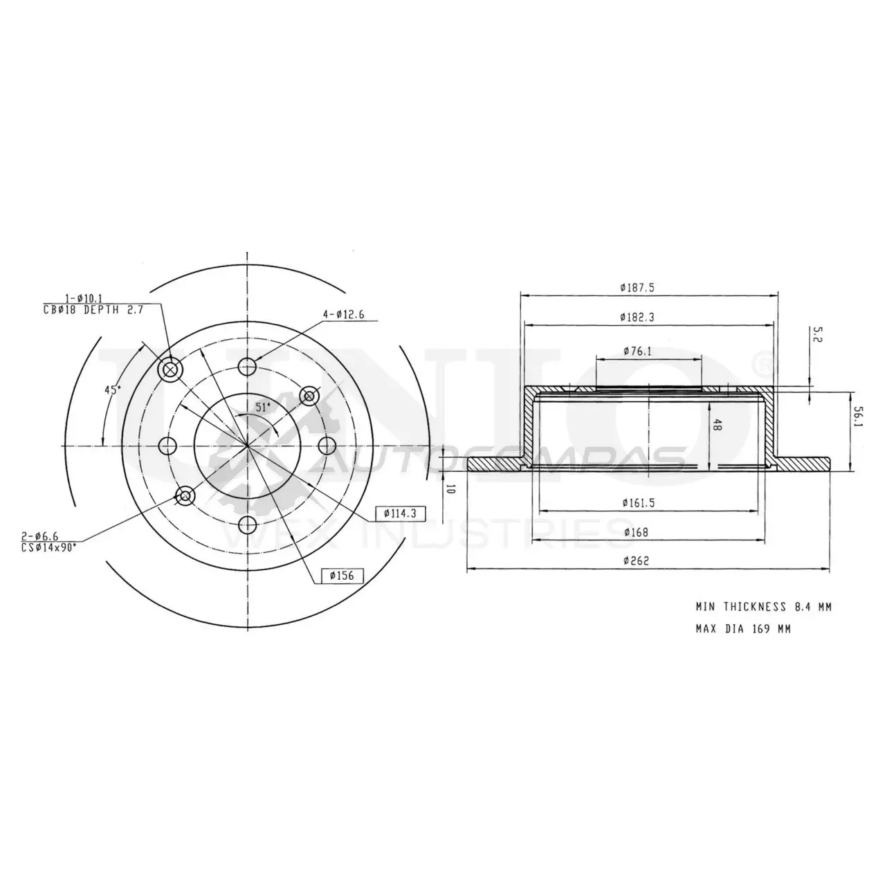 Диск тормозной задний UNIO 1441314036 BRD-20089 W89 LB