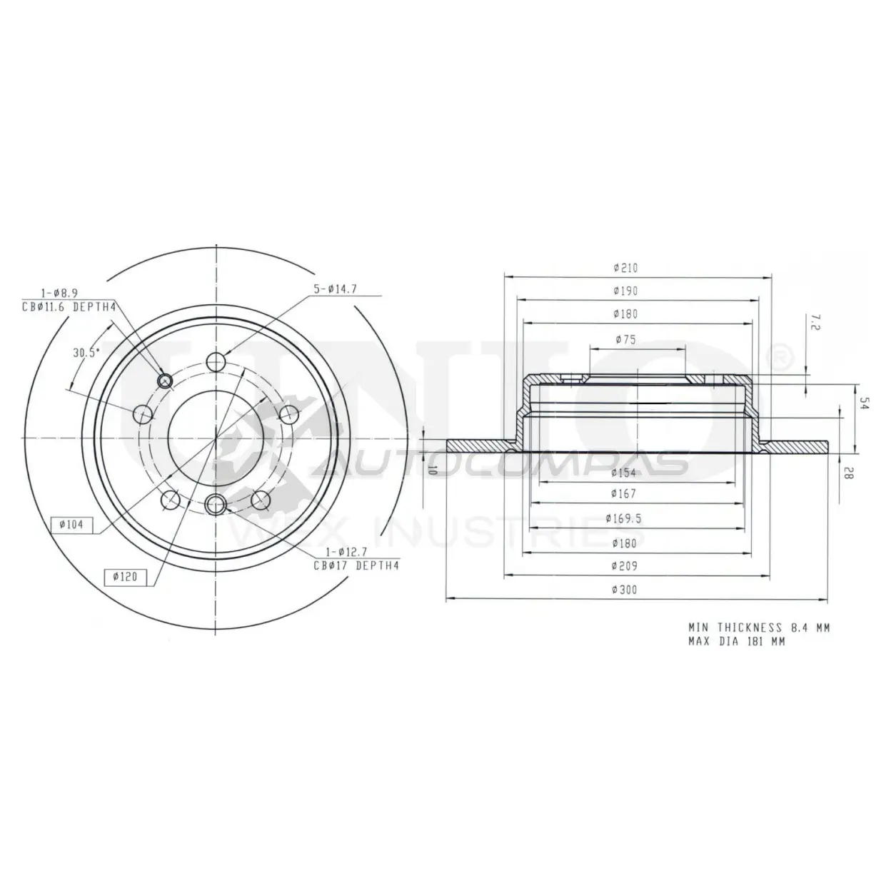 Диск тормозной задний UNIO GD6LI2 F 1441314069 BRD-20396