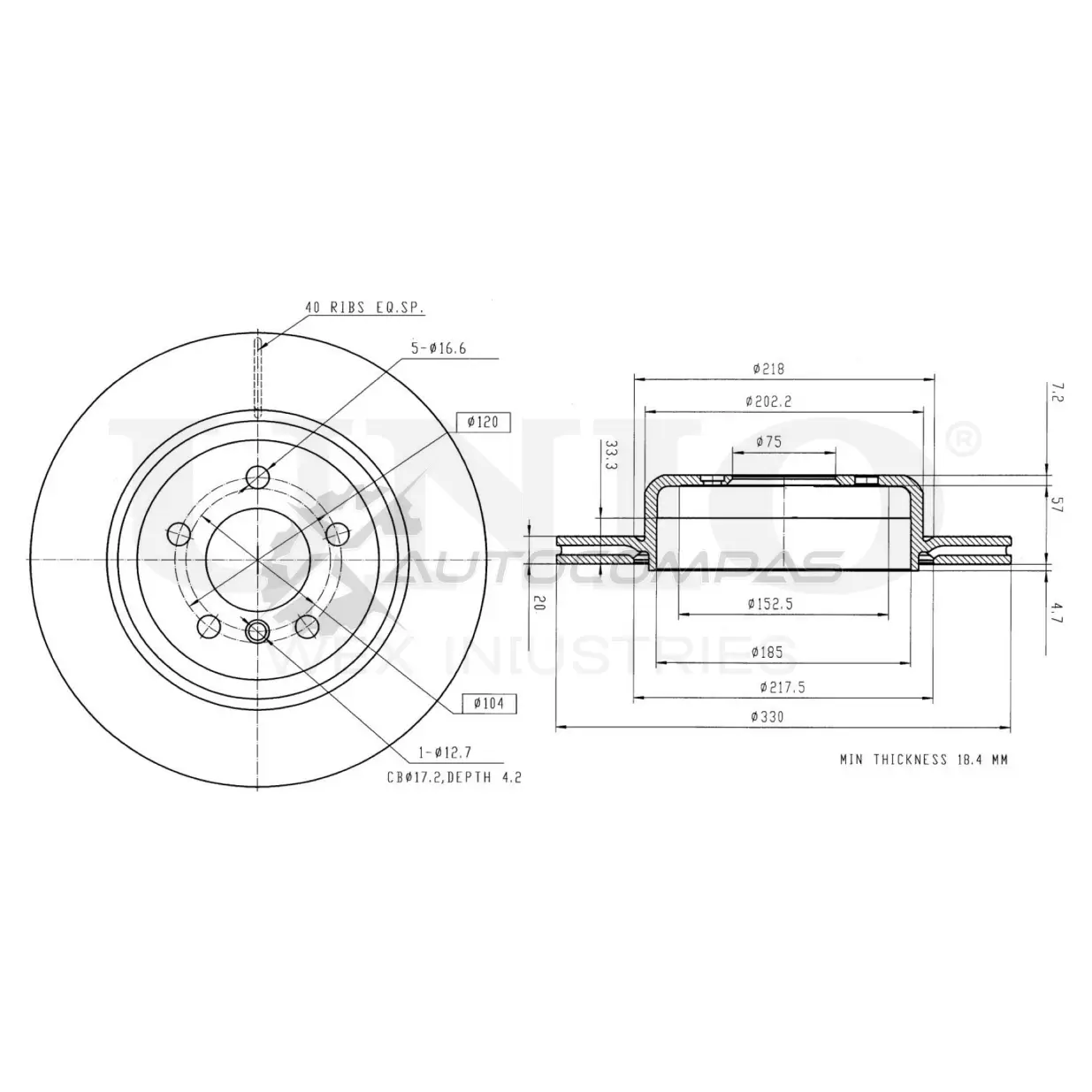 Диск тормозной задний UNIO BRD-20607 1441314070 V GWJO