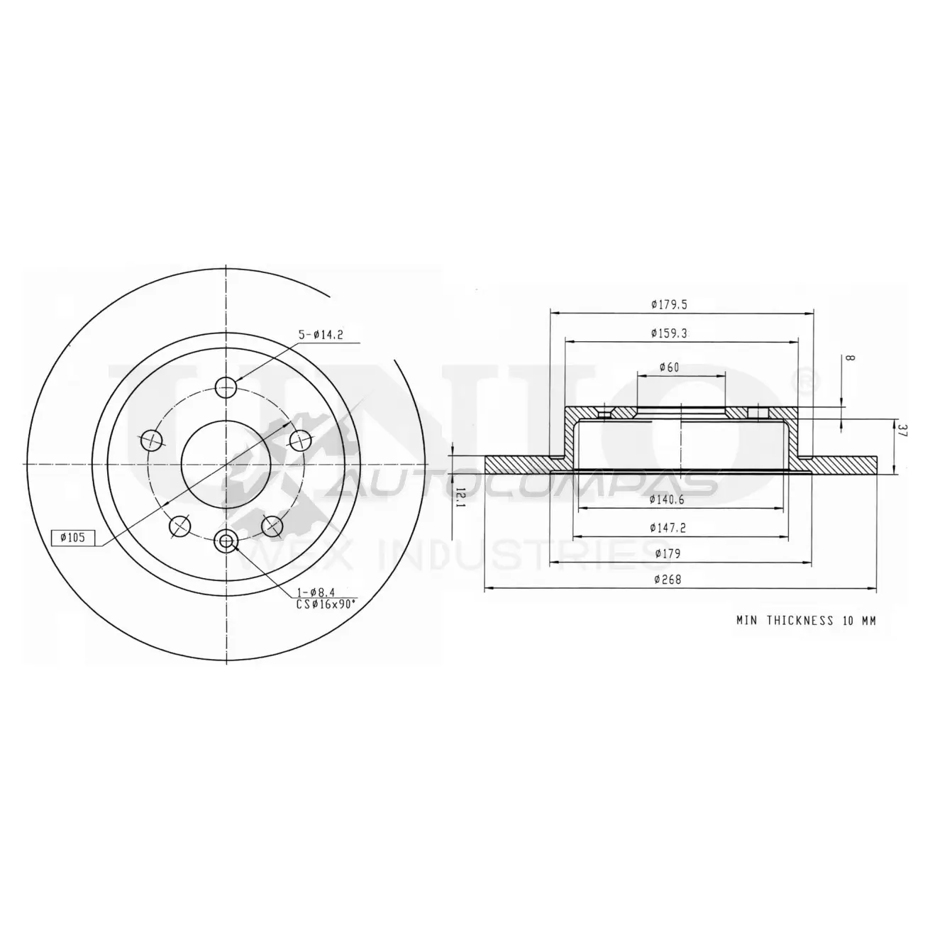 Диск тормозной задний UNIO BRD-20023 1441314073 7T4 2E