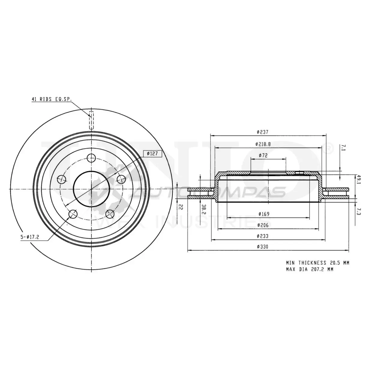 Диск тормозной задний UNIO 0C 7QCC 1441314079 BRD-20309