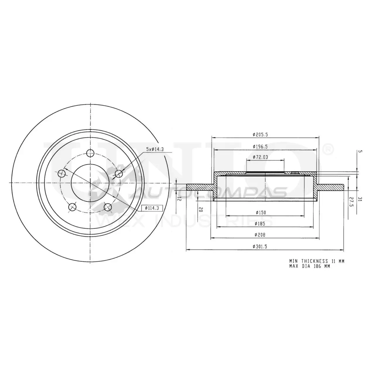 Диск тормозной задний UNIO BRD-20433 0 KDH4 1441314094