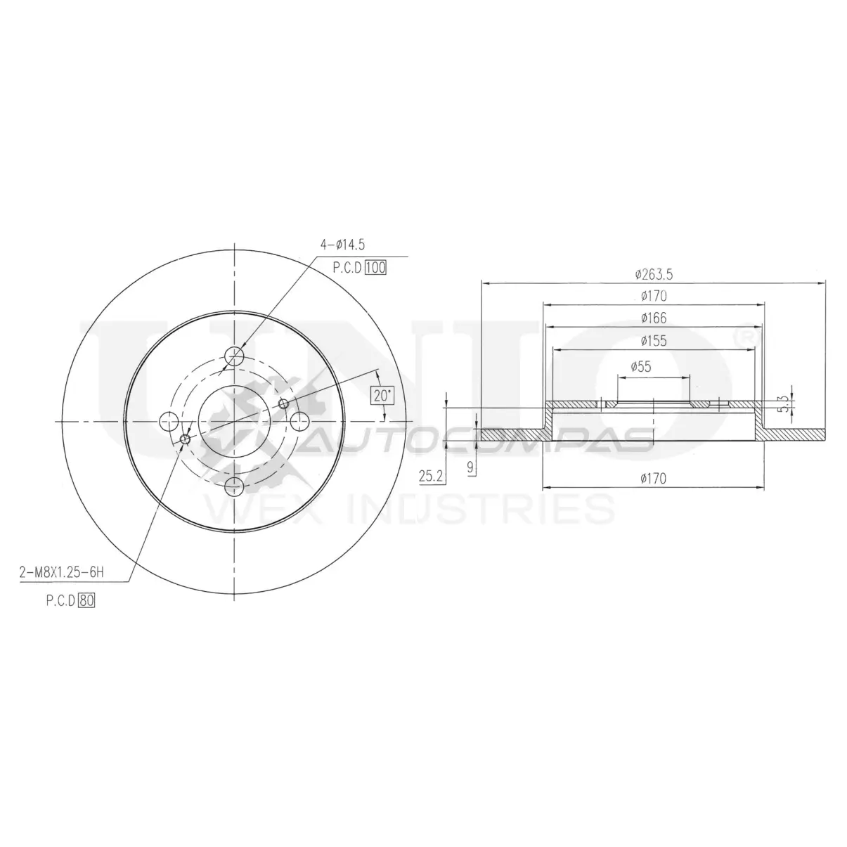 Диск тормозной задний UNIO 1441314105 BRD-20580 2Y V0NI