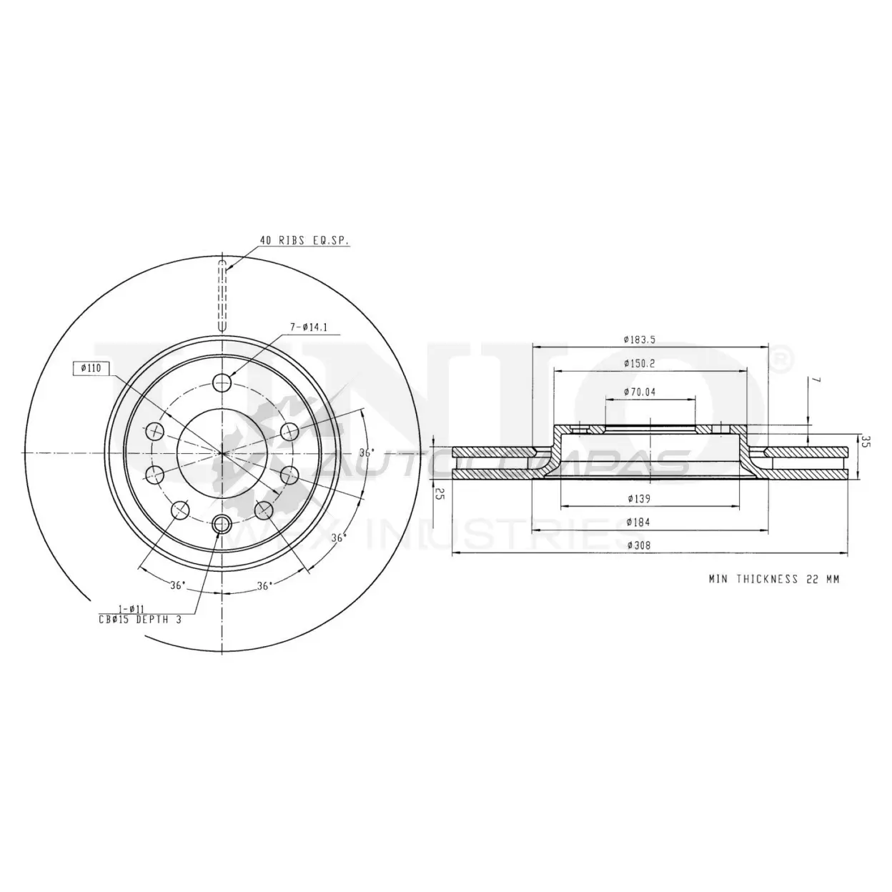 Диск тормозной передний UNIO 1441314124 BRD-20299 5 LQ2F