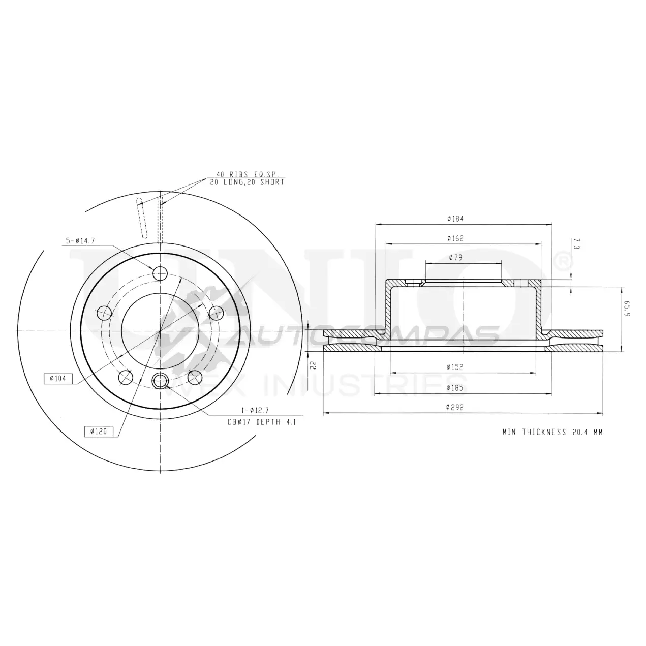 Диск тормозной передний UNIO GY QO4 1441314127 BRD-20341