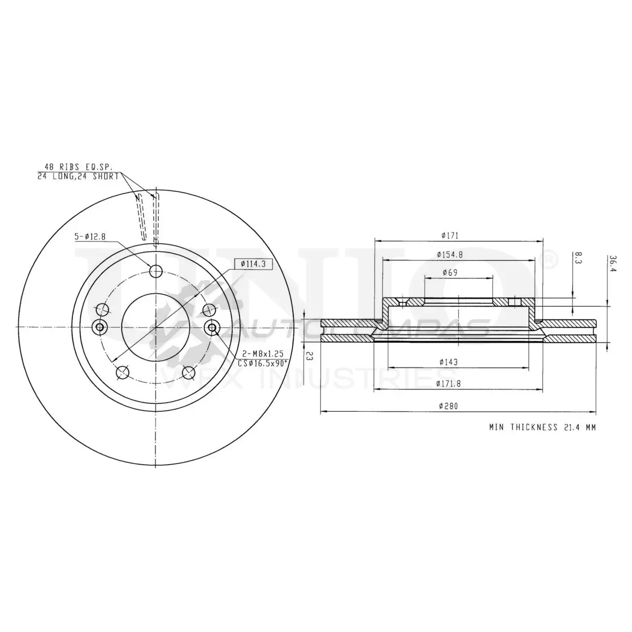 Диск тормозной передний UNIO BRD-20044 2F E7I 1441314128
