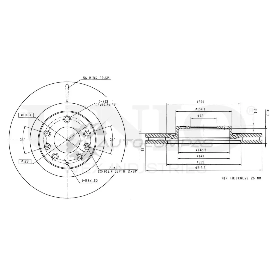 Диск тормозной передний UNIO QFT 6AR BRD-20512 1441314138 изображение 0