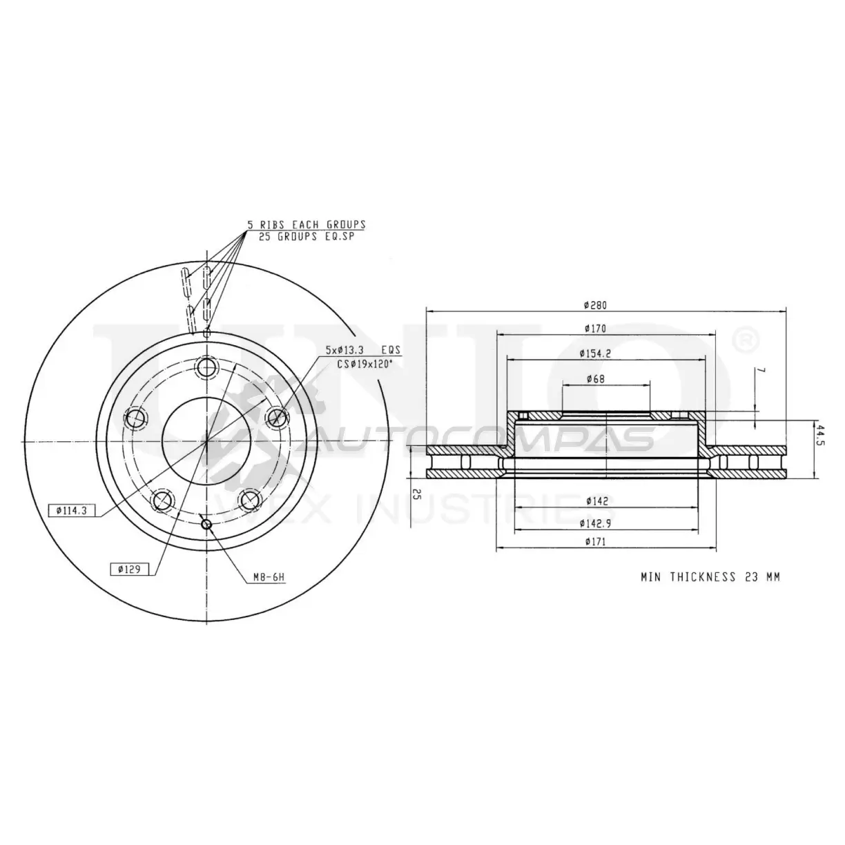 Диск тормозной передний UNIO BRD-20295 1441314142 N 6KQNO изображение 0