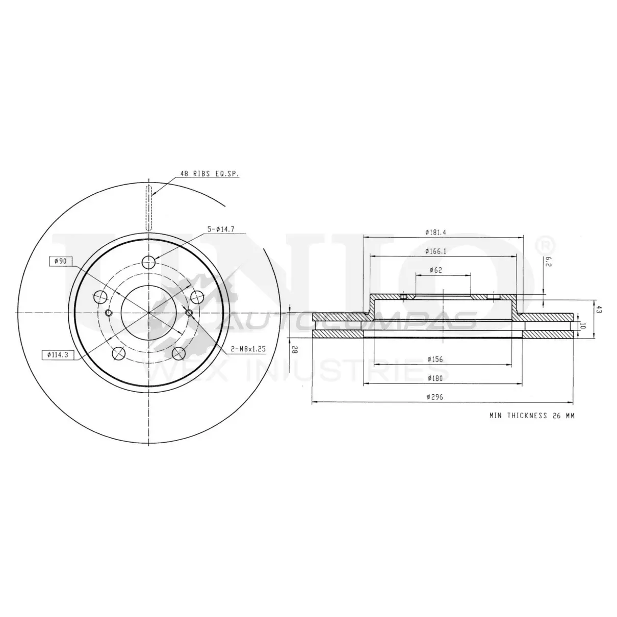 Диск тормозной передний UNIO BRD-20247 4V OE5L 1441314143
