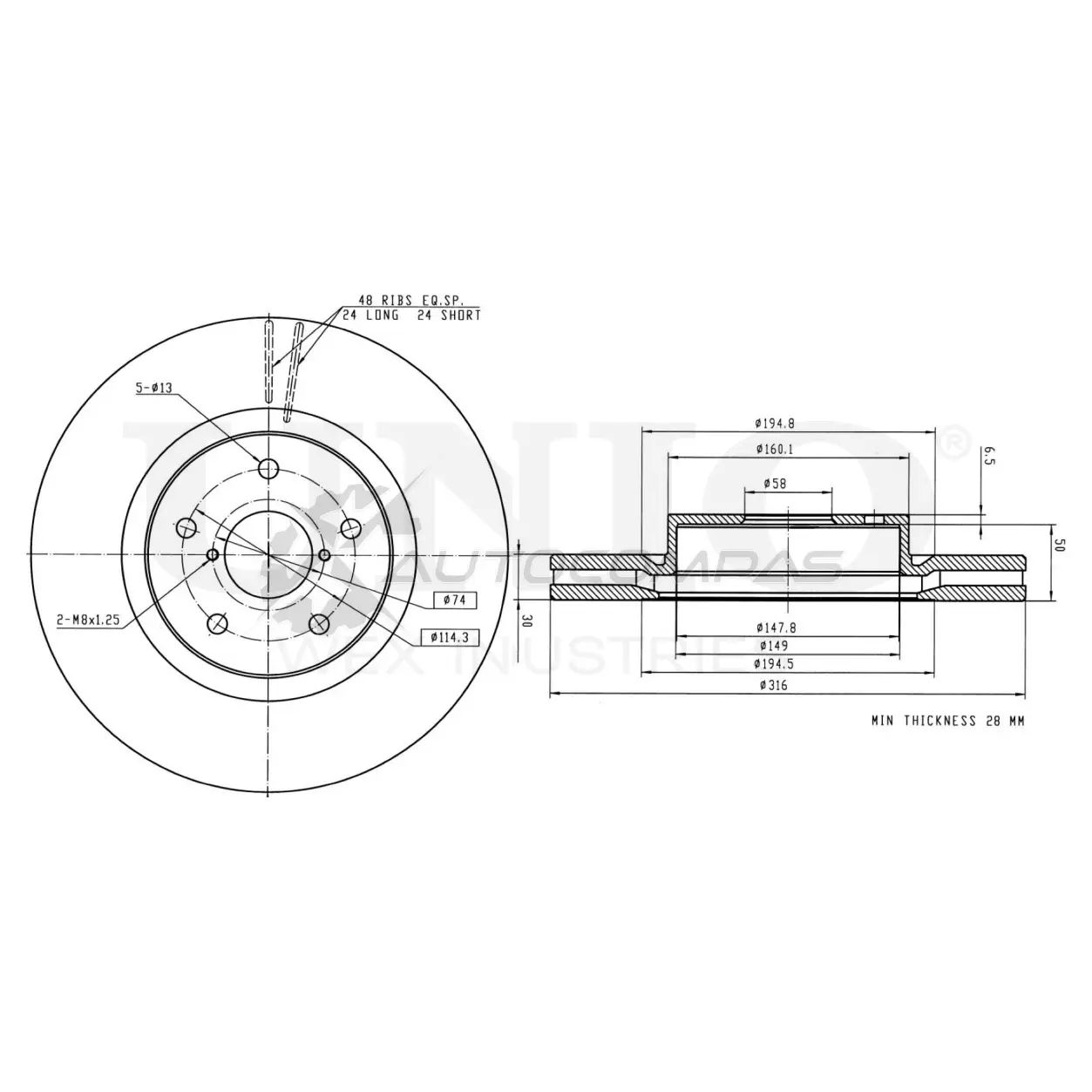 Диск тормозной передний UNIO DMPB8 X 1441314144 BRD-20387