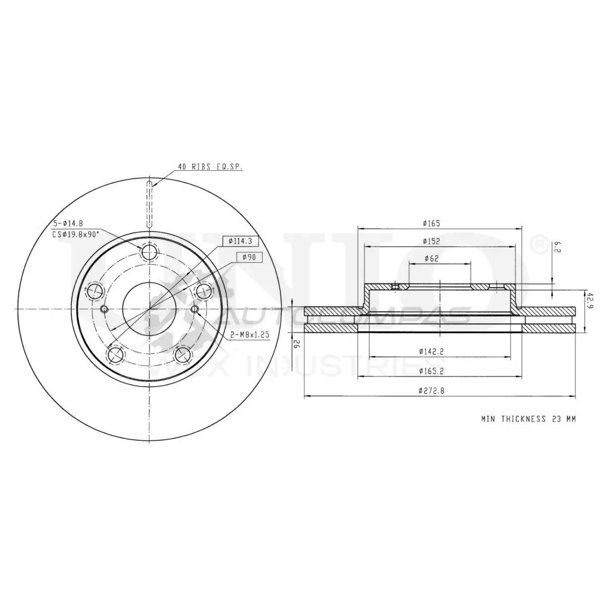 Диск тормозной передний UNIO T0QMVO G 1441314151 BRD-20354