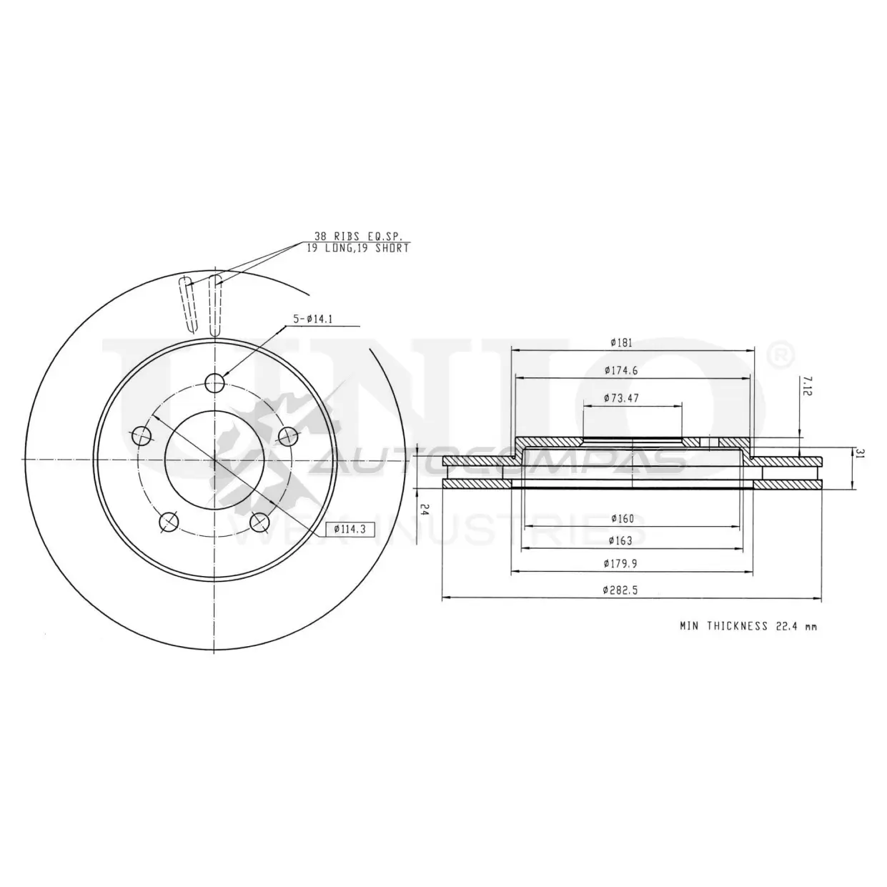 Диск тормозной передний UNIO YN0V M BRD-20334 1441314162 изображение 0
