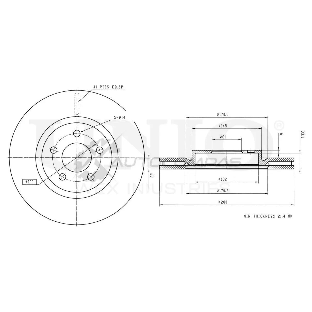 Диск тормозной передний UNIO BRD-20344 52Q9 74F 1441314164
