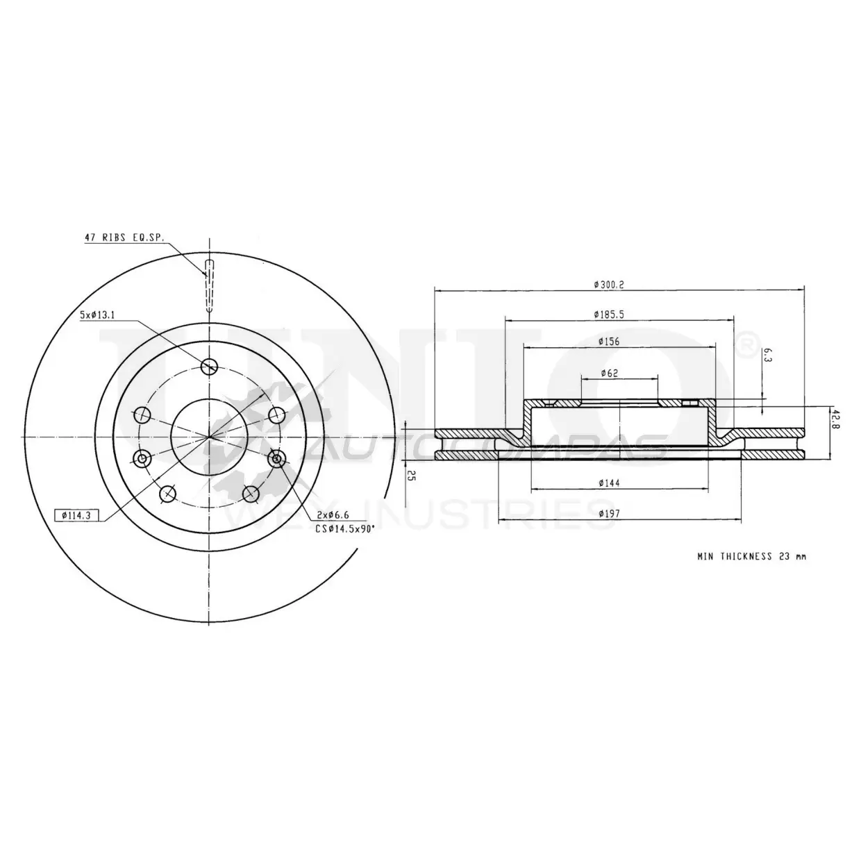 Диск тормозной передний UNIO BRD-20066 1441314173 ROAT 46