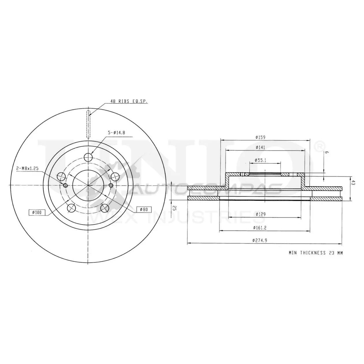 Диск тормозной передний UNIO BRD-20372 1441314175 9J Z9O