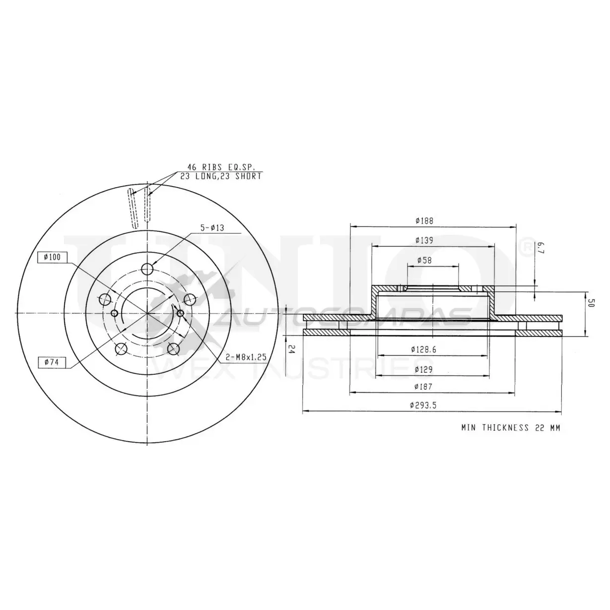 Диск тормозной передний UNIO 1441314178 BN6 WA BRD-20129