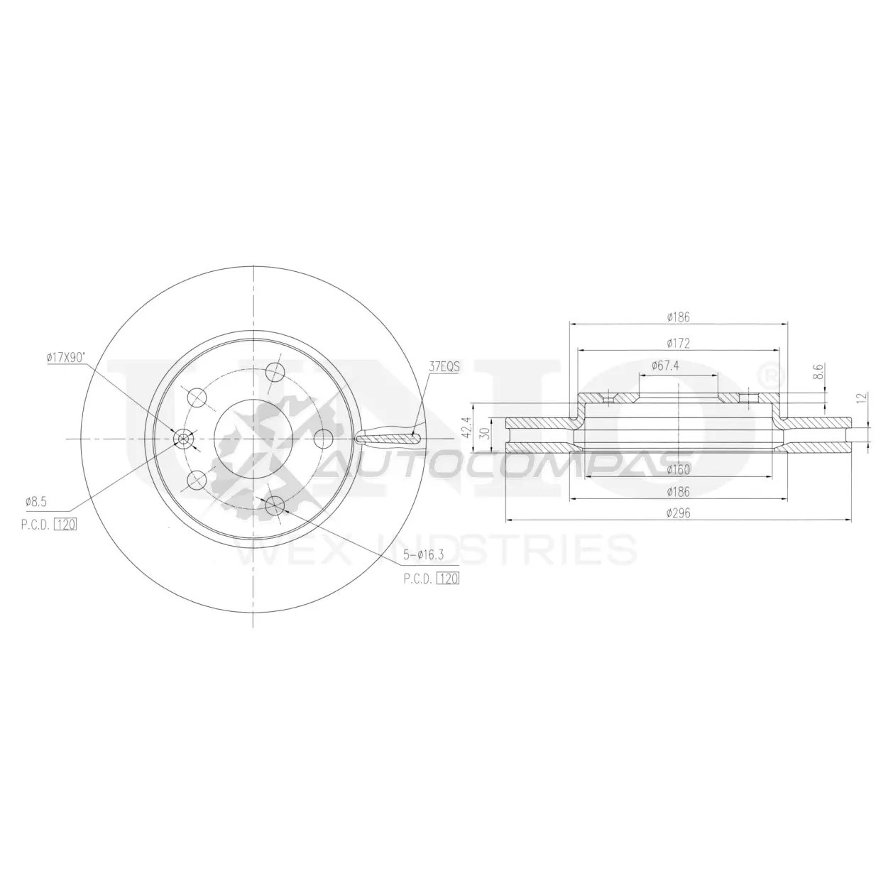 Диск тормозной передний UNIO 1441314180 BRD-20493 I W5P82