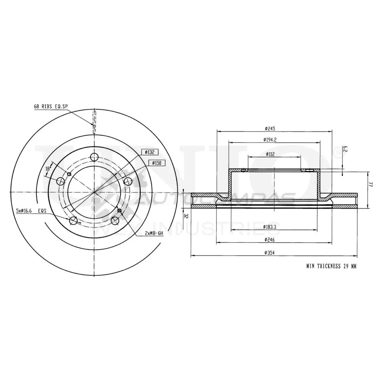 Диск тормозной передний UNIO BRD-20457 O 61E9 1441314182