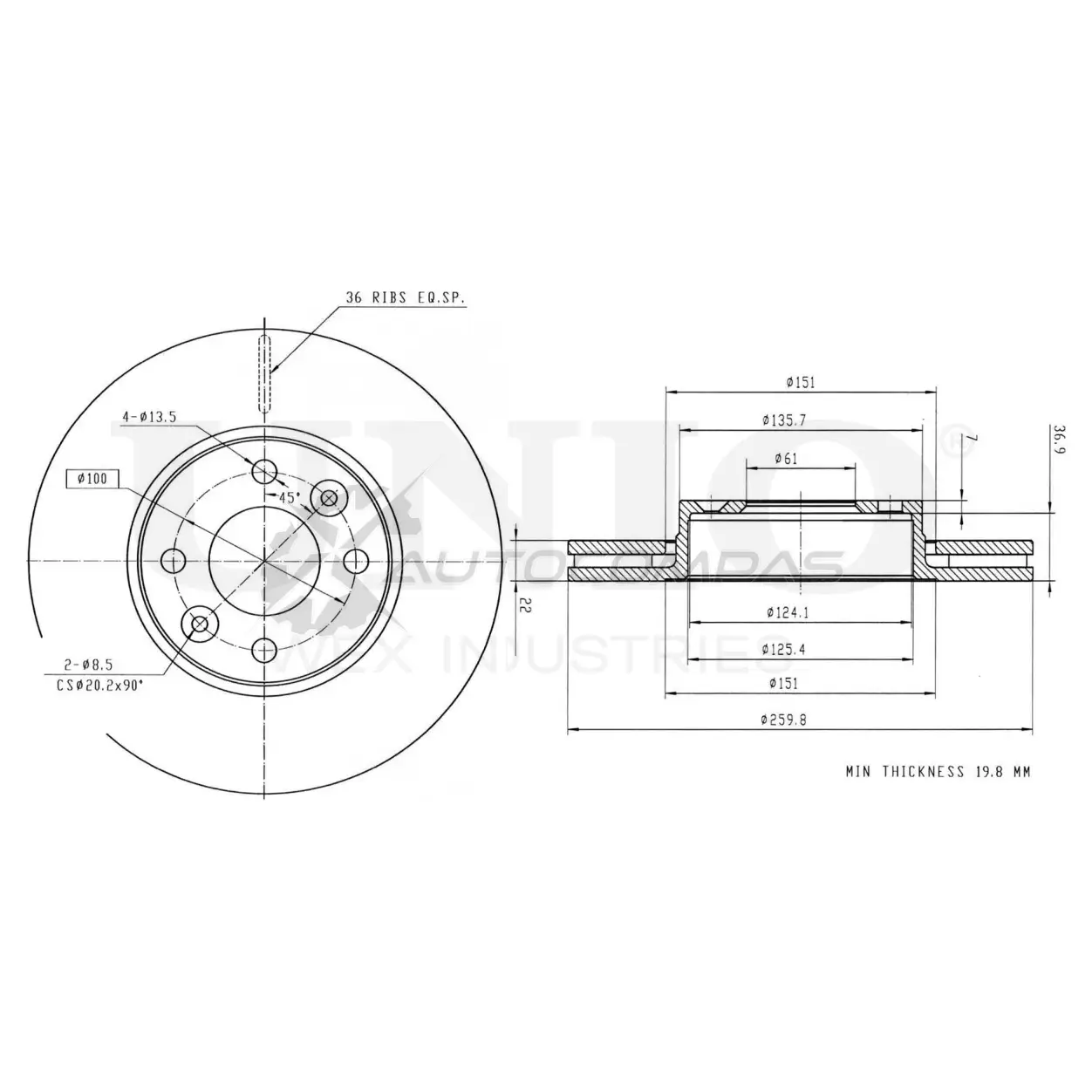 Диск тормозной передний UNIO BRD-20007 1441314187 01GPOH T