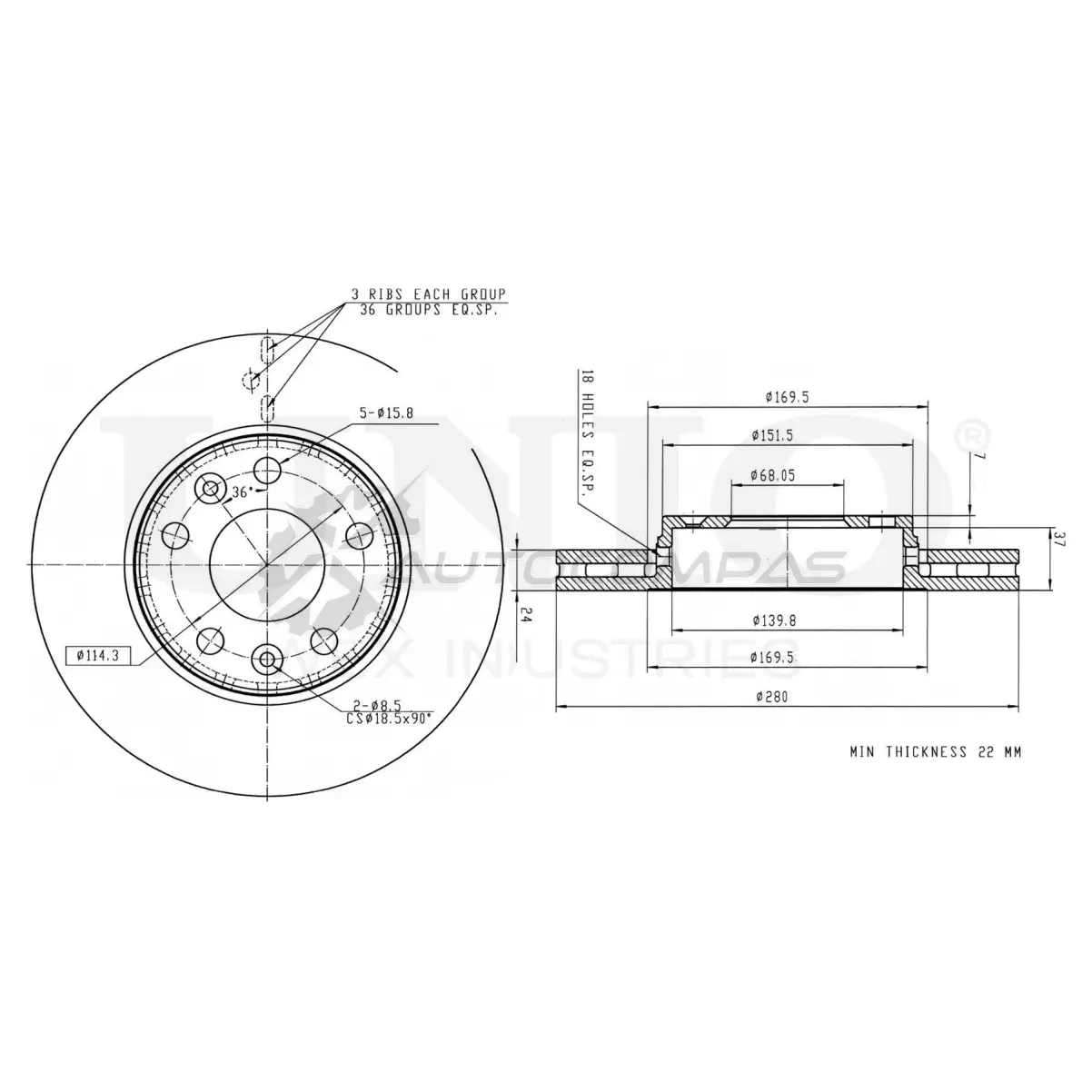 Диск тормозной передний UNIO BRD-20016 1441314189 0R5S UI