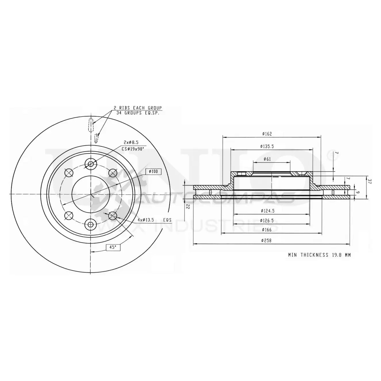 Диск тормозной передний UNIO PMF8 EHU 1441314191 BRD-20037