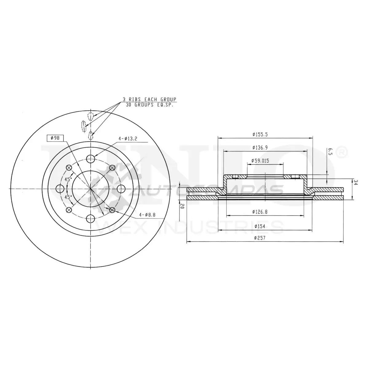 Диск тормозной передний UNIO BRD-20151 H 0M8PPC 1441314195