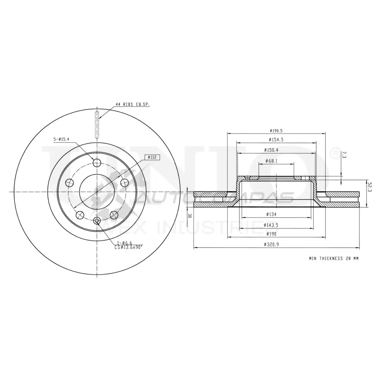 Диск тормозной передний UNIO QAFZ W 1441314205 BRD-20400