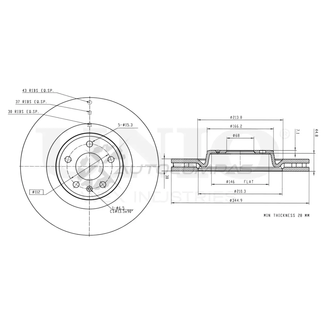 Диск тормозной передний UNIO BRD-20563 1441314212 9 AZQ4