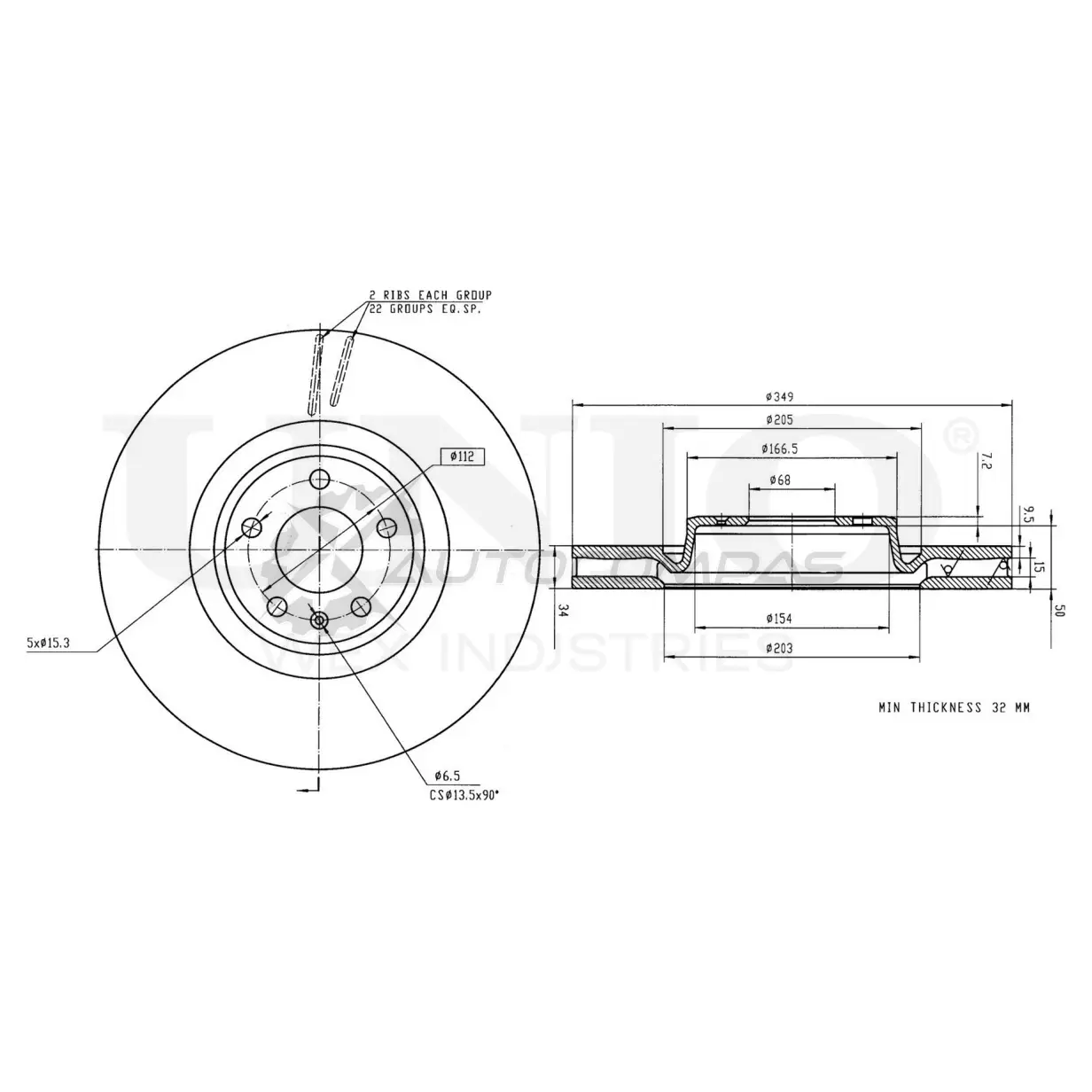 Диск тормозной передний UNIO 1441314219 BRD-20564 2 P8BS