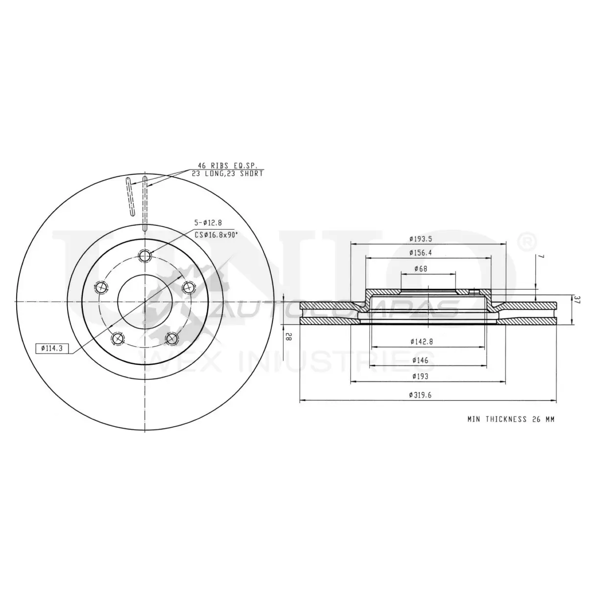 Диск тормозной передний UNIO 1441314227 A3 MKN BRD-20259