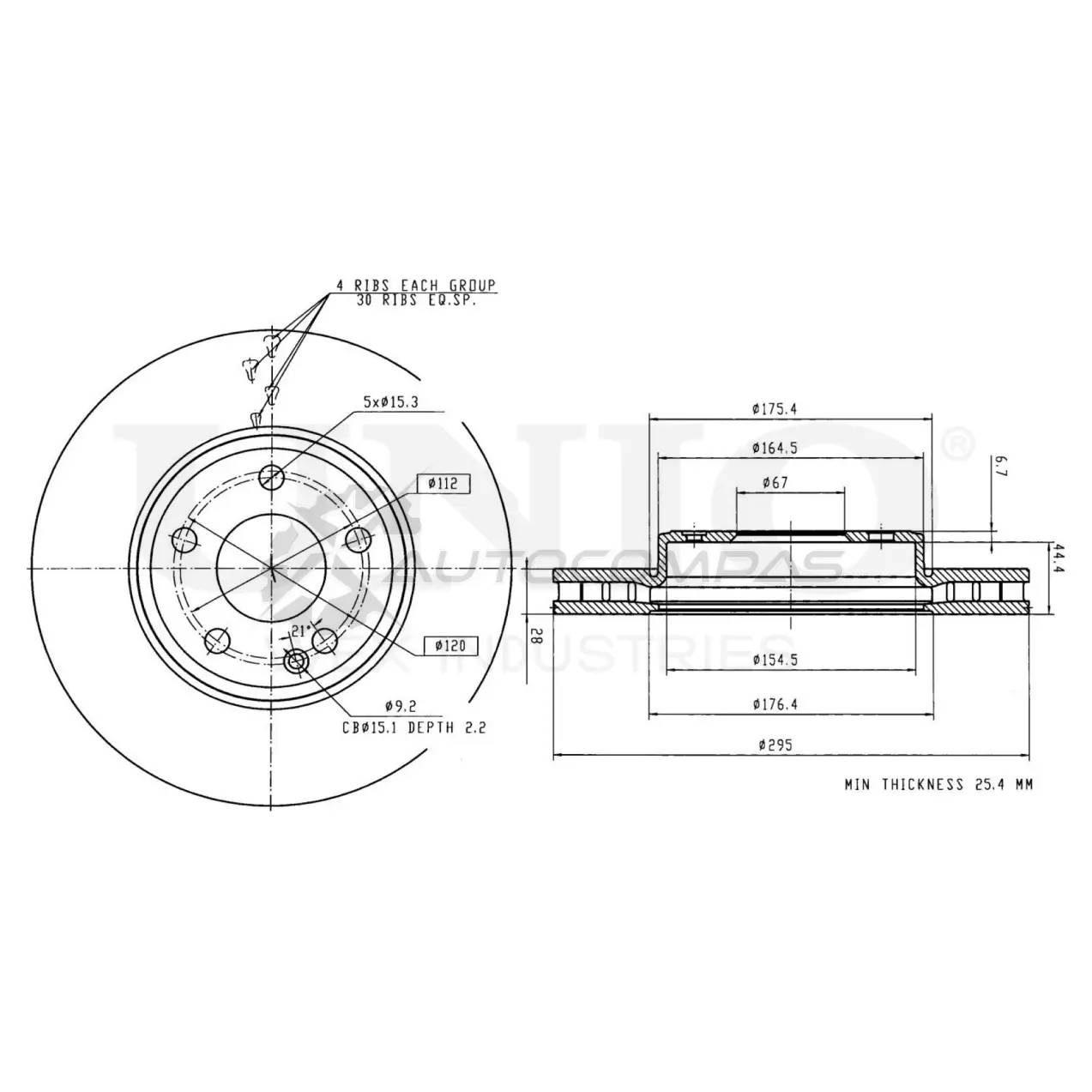 Диск тормозной передний UNIO 1441314243 AK GRL BRD-20498