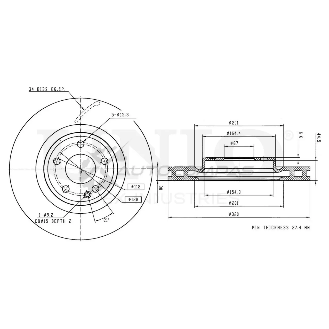 Диск тормозной передний UNIO BRD-20600 1441314248 N9C2 3V3
