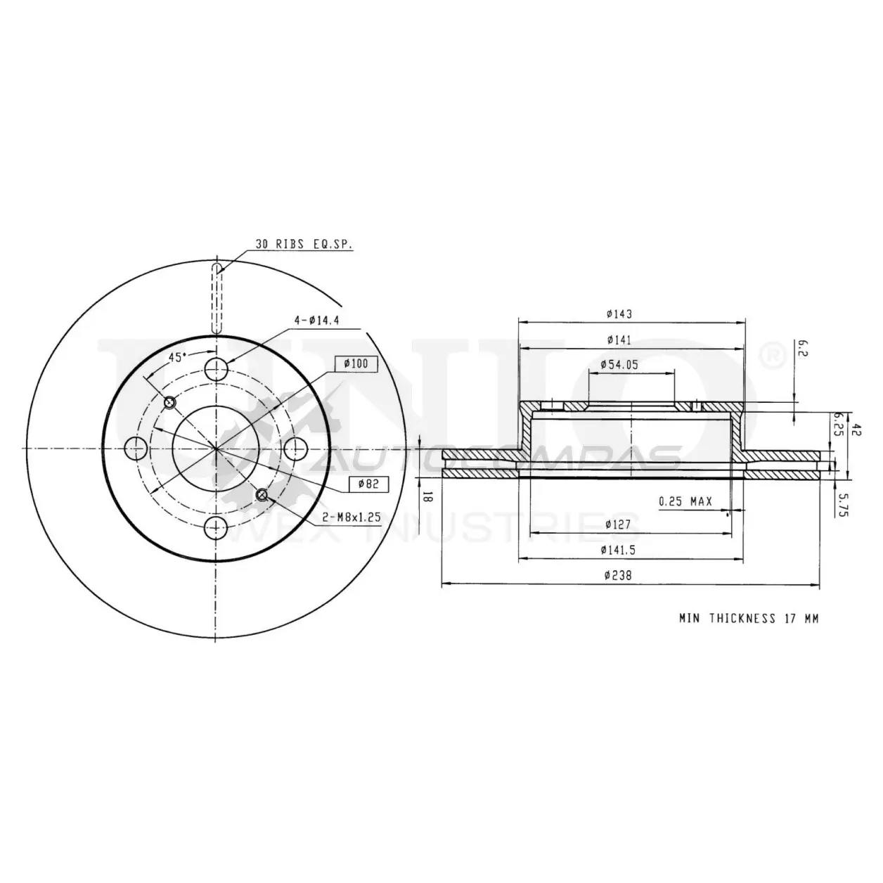Диск тормозной передний UNIO BRD-20438 VFYI WG 1441314253