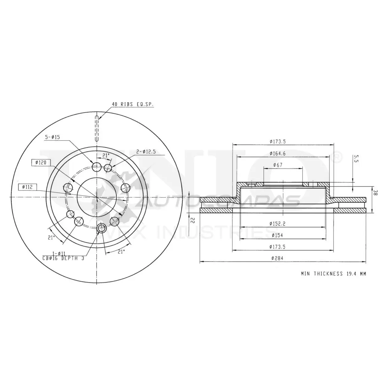 Диск тормозной передний UNIO 1441314258 21M C1 BRD-20315
