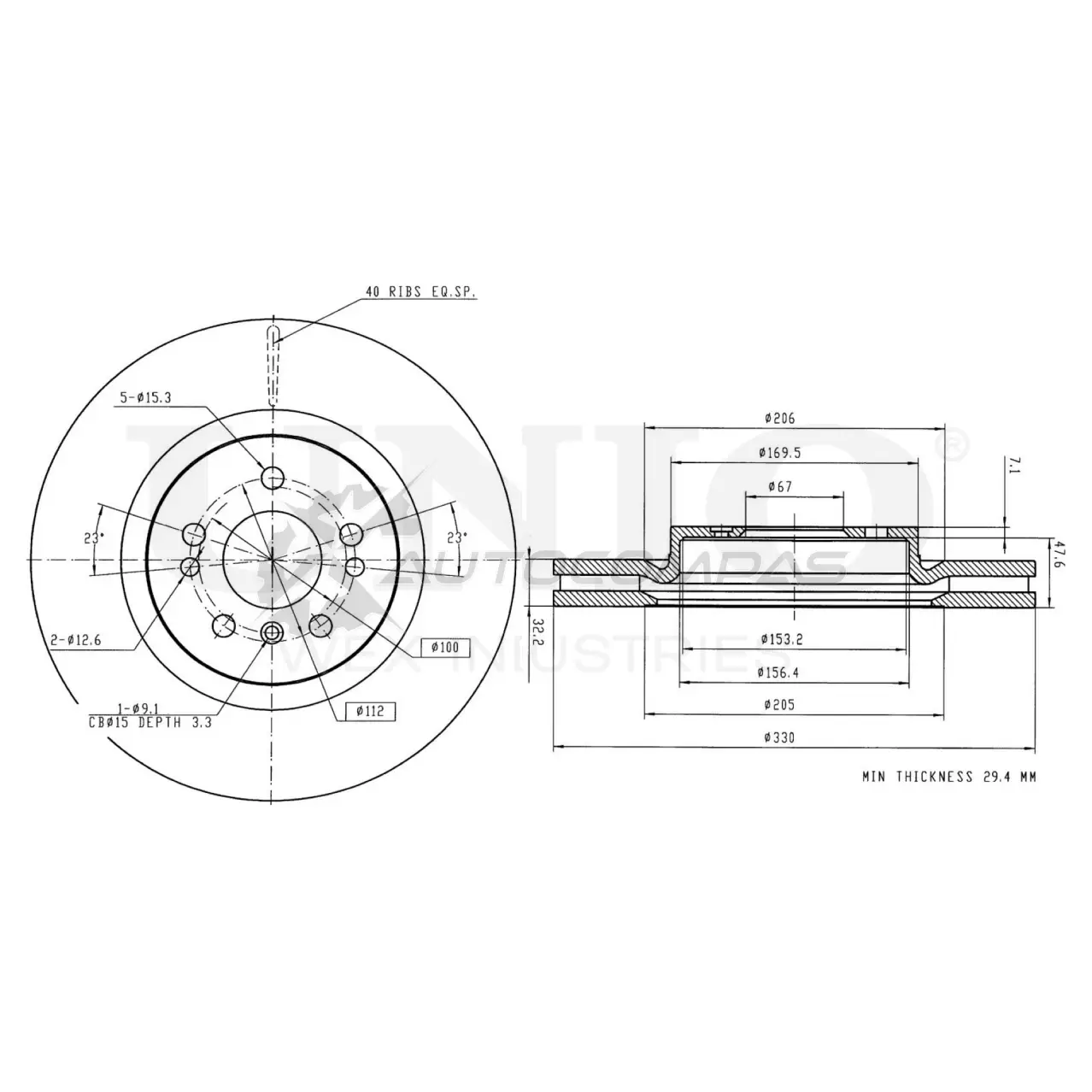 Диск тормозной передний UNIO EX8 DI5 BRD-20409 1441314259