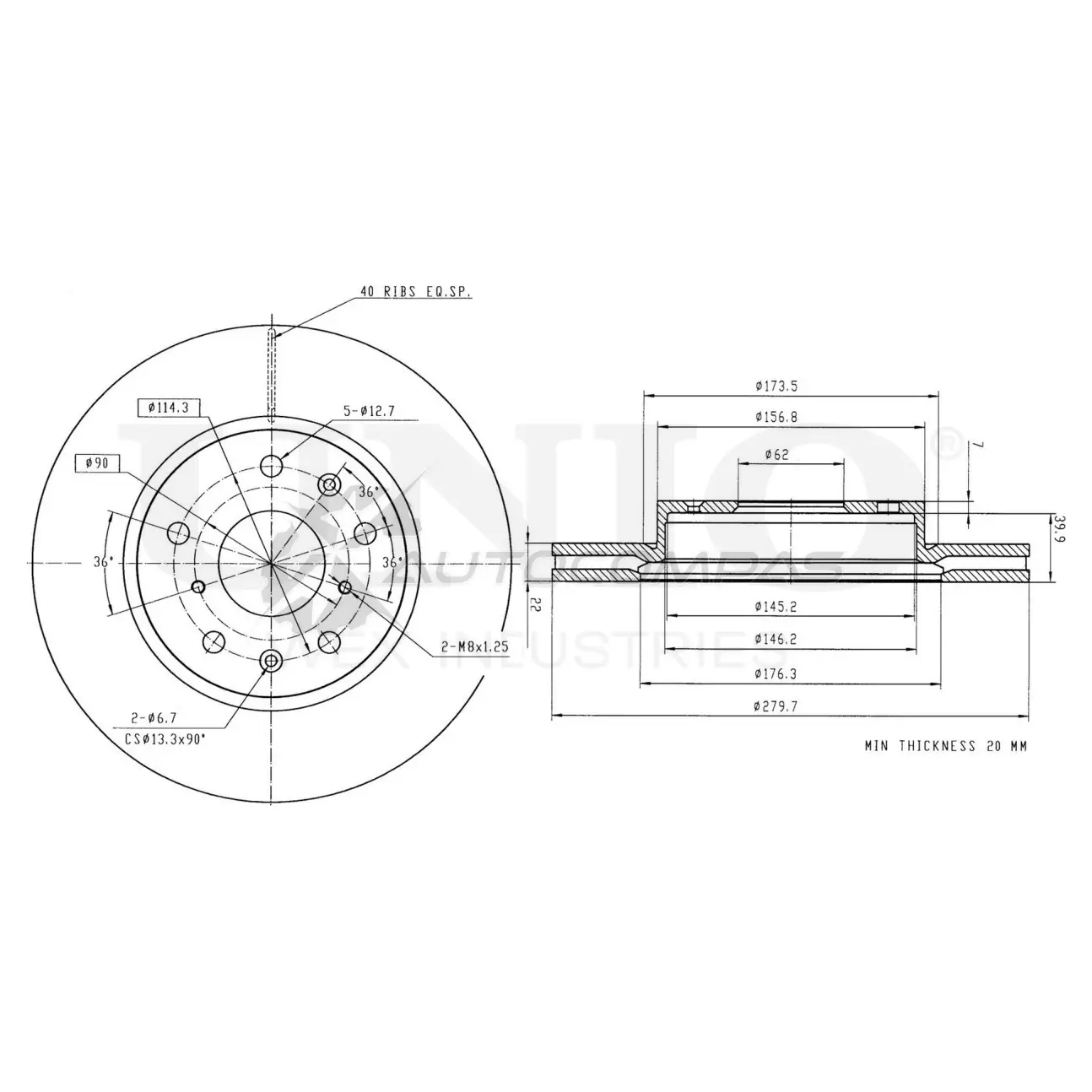 Диск тормозной передний UNIO BRD-20131 4WO 0W 1441314260