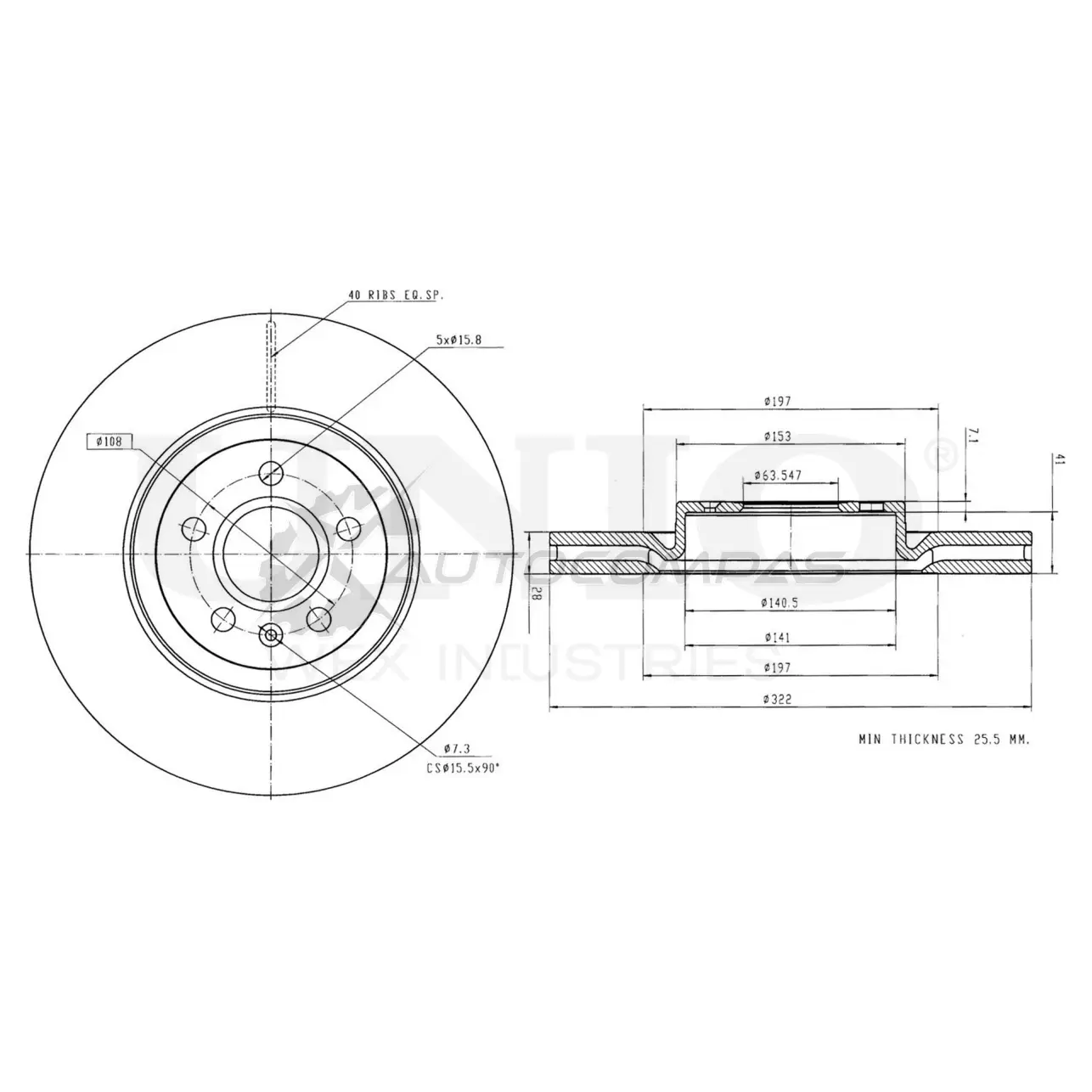 Диск тормозной передний UNIO 1441314266 TI QALC BRD-20528