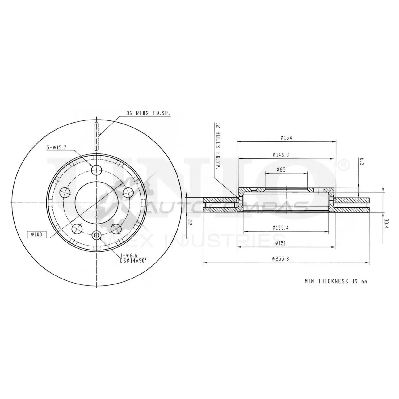 Диск тормозной передний UNIO BRD-20004 AU4RCZ Z 1441314288