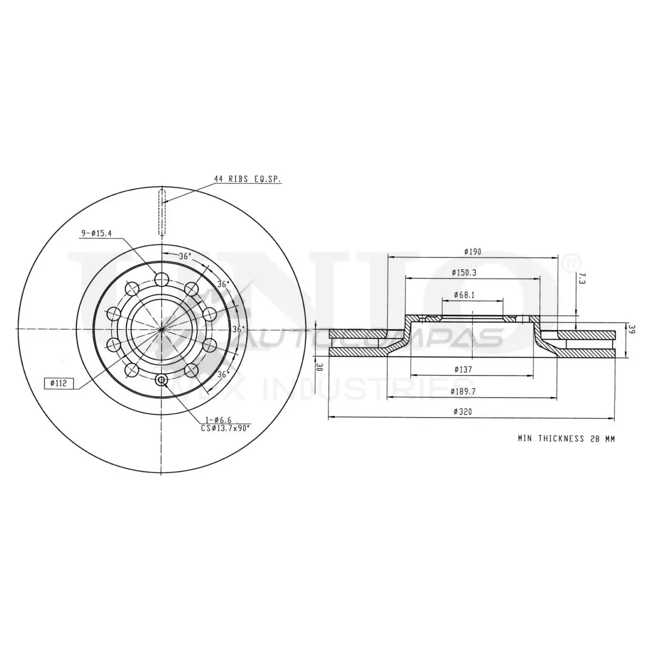 Диск тормозной передний UNIO F UVQJ BRD-20413 1441314289