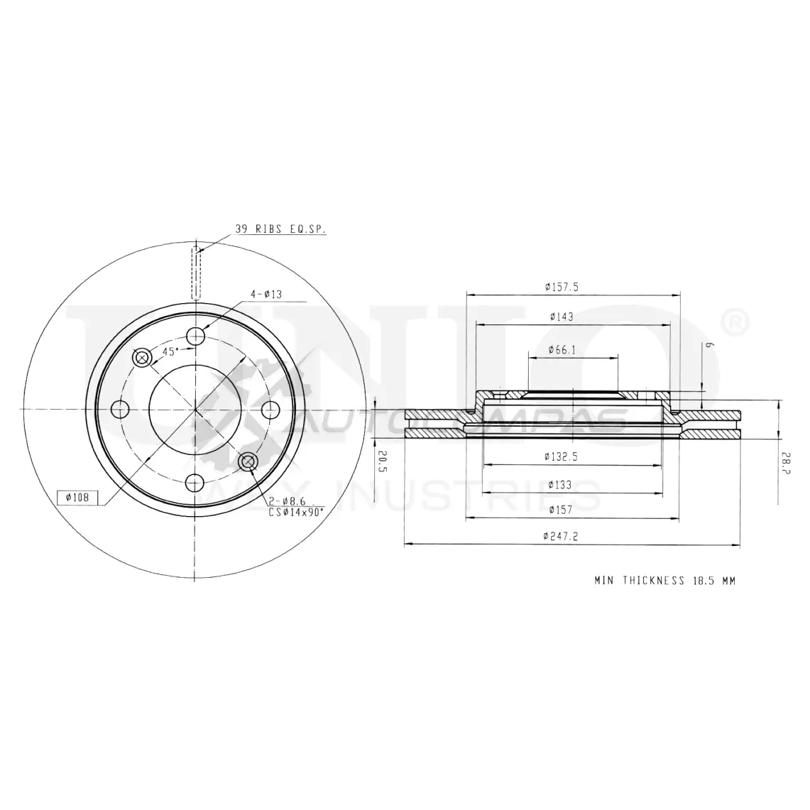 Диск тормозной передний UNIO 1441314293 4IJP 8C BRD-20201