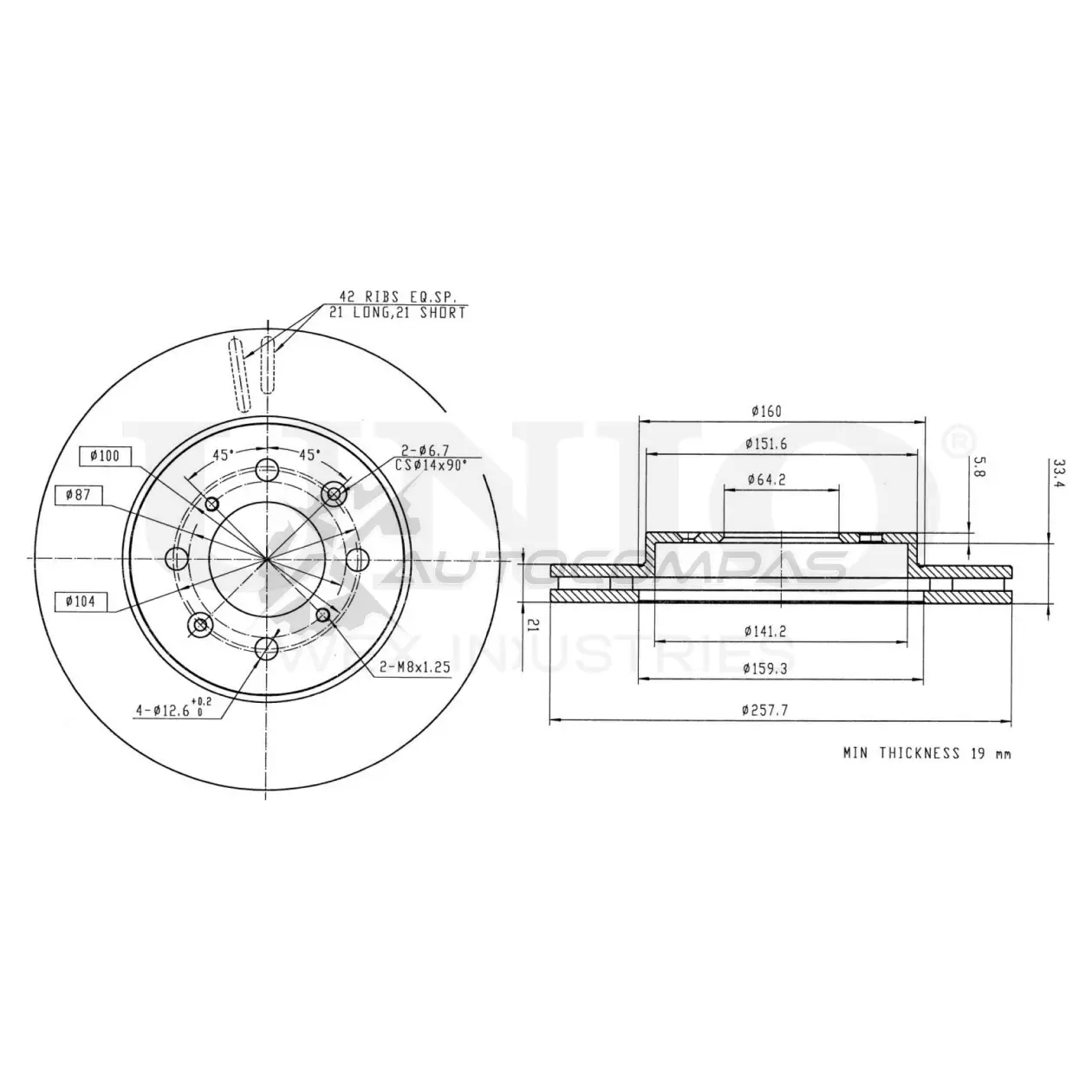 Диск тормозной передний UNIO BRD-20340 1441314301 IM6V PC