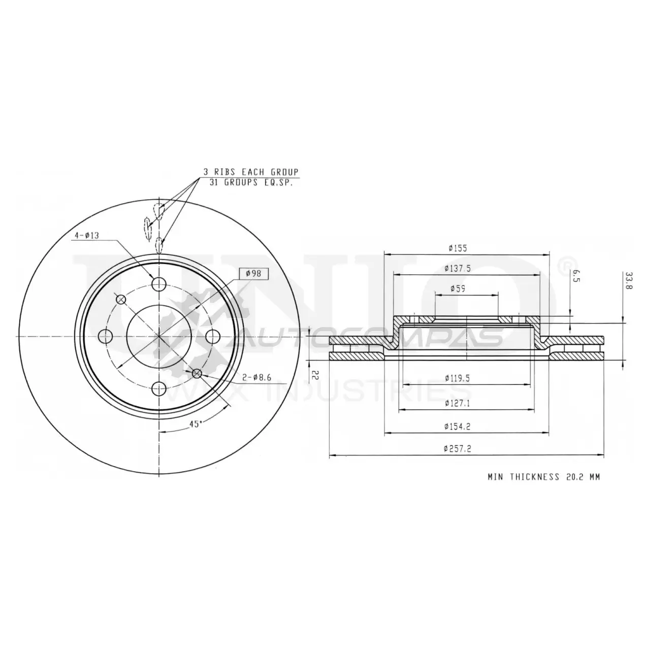 Диск тормозной передний UNIO QH KF3 BRD-20235 1441314313